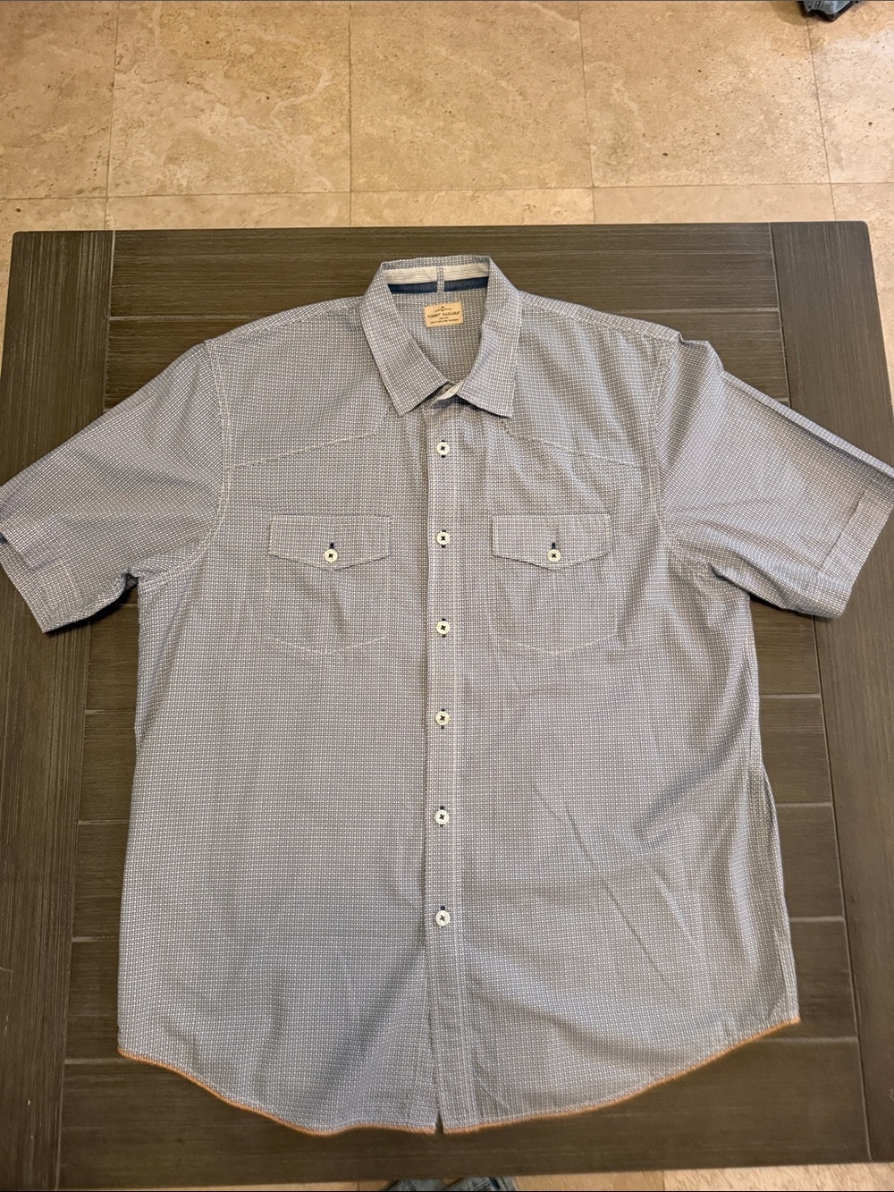Tommy Bahama Blue Micro-Pattern Short-Sleeve Button-Down Shirt